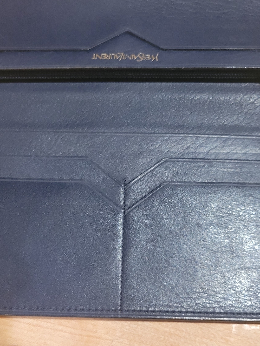 Yves Saint Laurent (YSL) Embossed Leather Wallet in Dark Navy - Picture 6 of 14